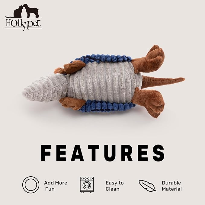 Hollypet Plush Dog Squeaky Toy Stuffed Armadillo Animal Pet Puppy Chew Toys - Image 5
