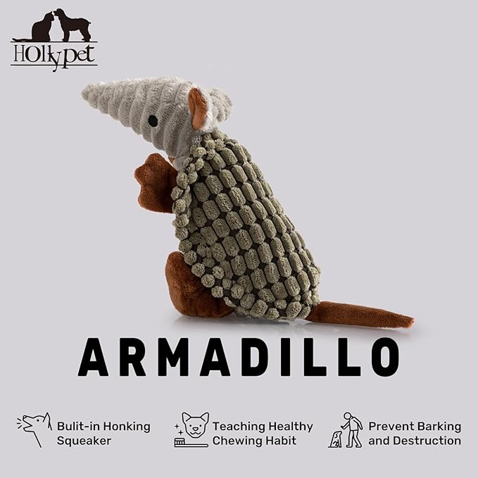 Hollypet Plush Dog Squeaky Toy Stuffed Armadillo Animal Pet Puppy Chew Toys - Image 4