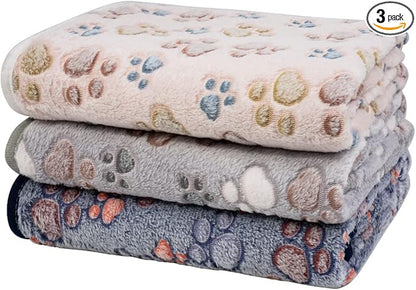 Dono 1 Pack 3 Dog Blankets for Small Dogs, Soft Fluffy Paw Print Pattern Fleece by Dono