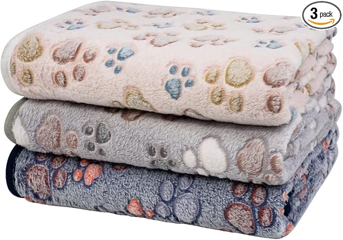 Dono 1 Pack 3 Dog Blankets, Soft Fluffy Fleece Pet Blanket Warm Sleep Mat Paw by Dono