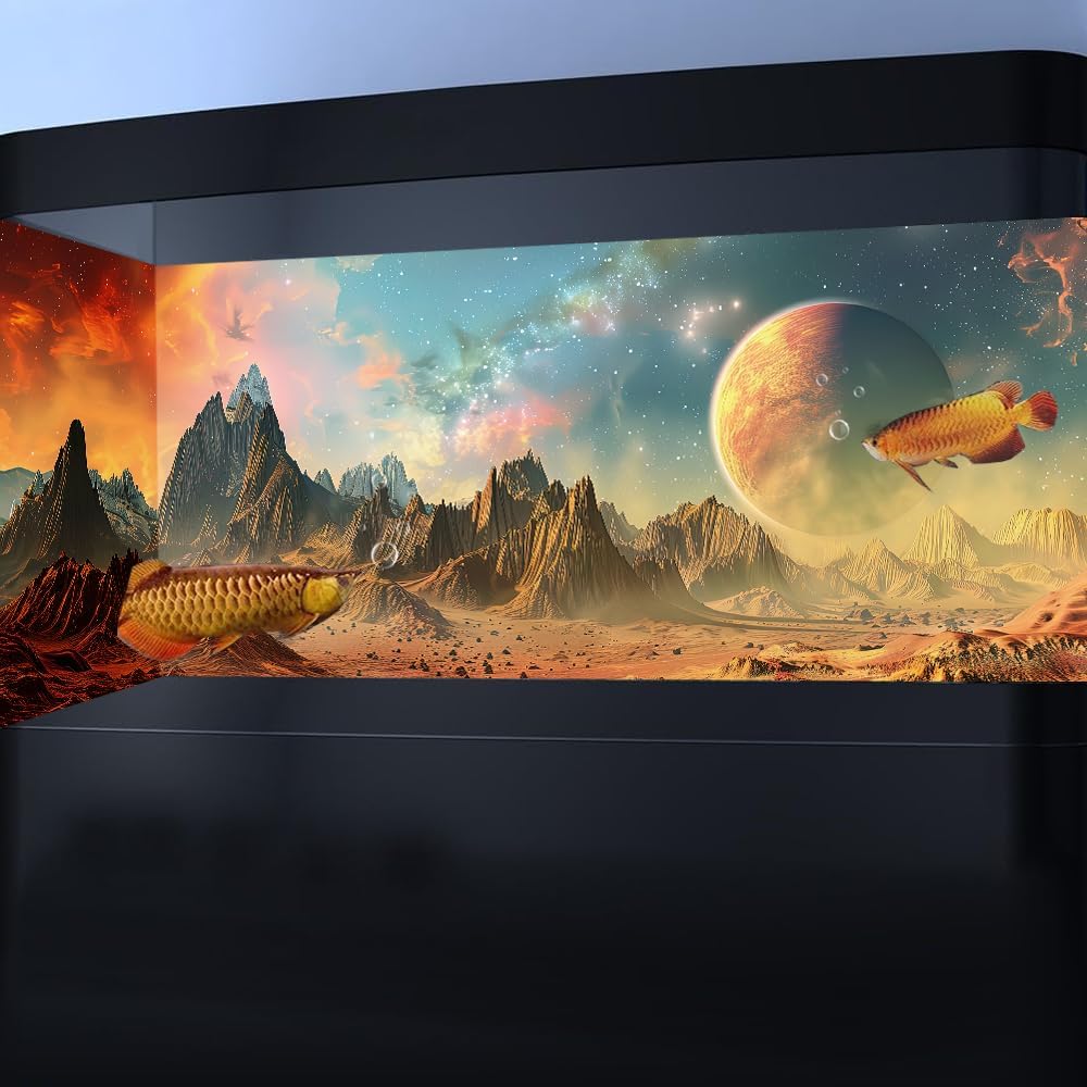 Cosmic Aquarium Background,Cool Galaxy Parallel Space Themed Fish Tank Background, Tropical Desert Terrarium Background 30X18IN with 8 EVA Double-Sided Tape