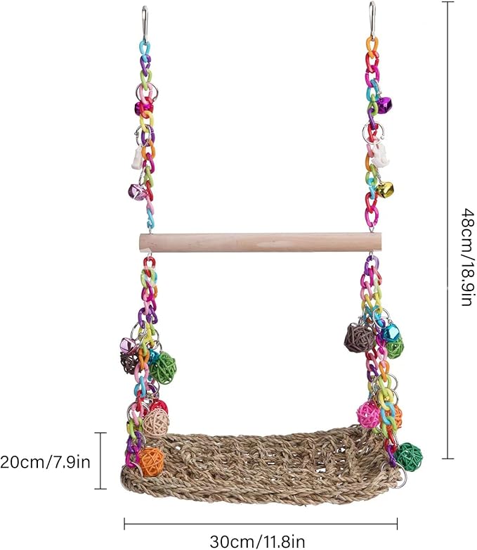 Bird Seagrass Swing Toys, Natural Rattan Climbing Hammock - Image 4