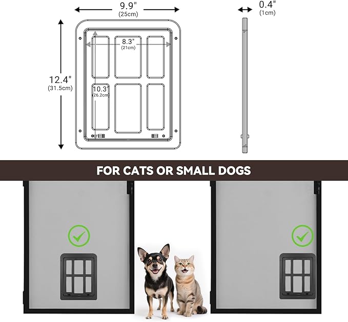 Cat Door for Screen Door with Magnetic Auto-Close, Dual Lockable Tabs Doggy - Image 5
