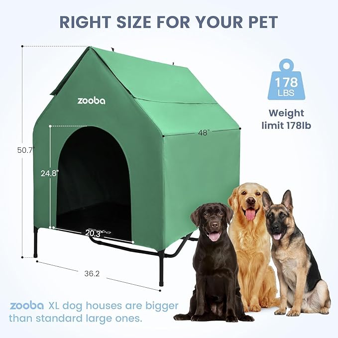 Zooba 48" XL Outdoor Dog House – Weatherproof Elevated Pet Shelter, Breathable - Image 6