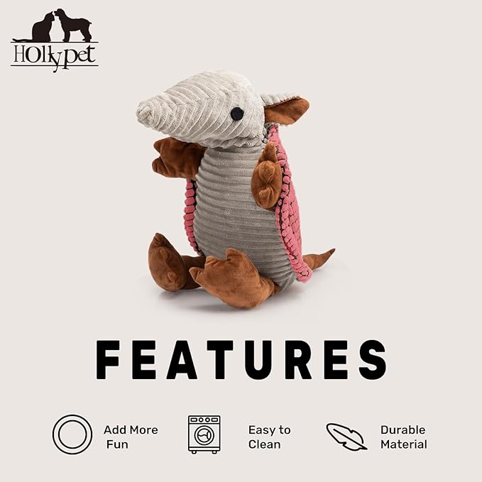Hollypet Plush Dog Squeaky Toy Stuffed Armadillo Animal Pet Puppy Chew Toys - Image 6
