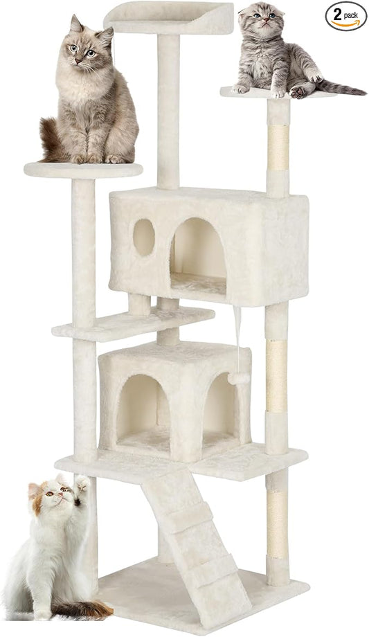 FDW | 62" Cat Tree Tower | Beige | Multi-Level Indoor Activity Center by FDW