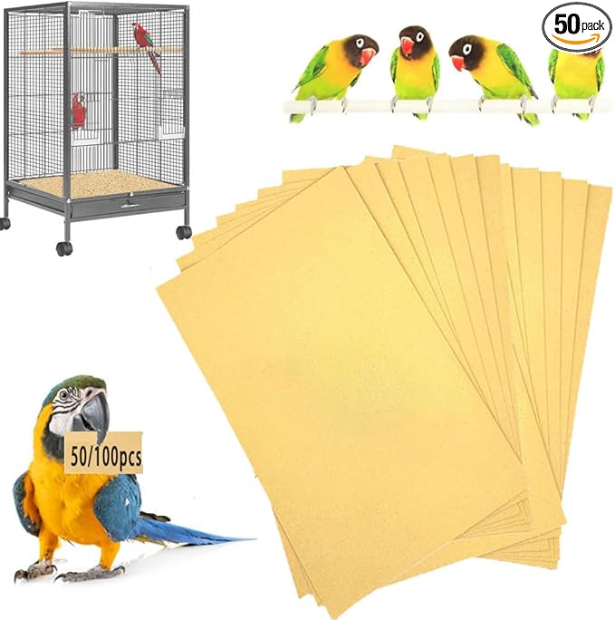 Bird Cage Liner 50-Pack 17” x 11” Gravel Paper Cuttable Pet Sandpaper Special by Lesimnky