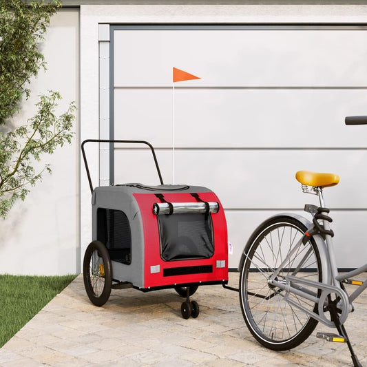 Tidyard Pet Bike Trailer Red and Gray Oxford Fabric and Iron Pet Bicycle Carrier, Animal Bike Stroller for Cat, Puppy, Dog, Outdoor, Travel Style A