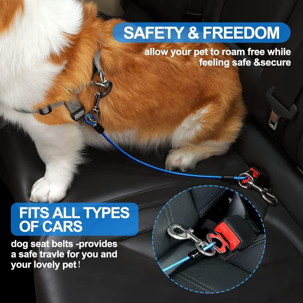 Dog Seat Belt Harness for Car,Dog Seatbelt of Coated Wire Leash Safety Restraint,No Chew Tether Cable Vehicle,Double Clips & Latch (Orange, 32 inch/80 CM)