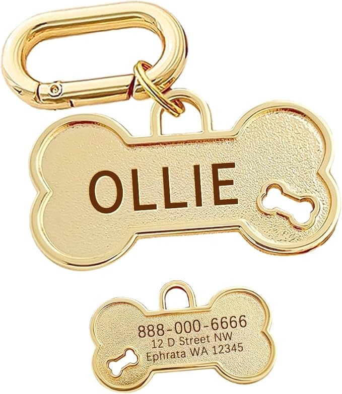 Dogs ID Tags Personalized Front and Back Engraving Brass Bone Shape Small.. by MEMOPAW