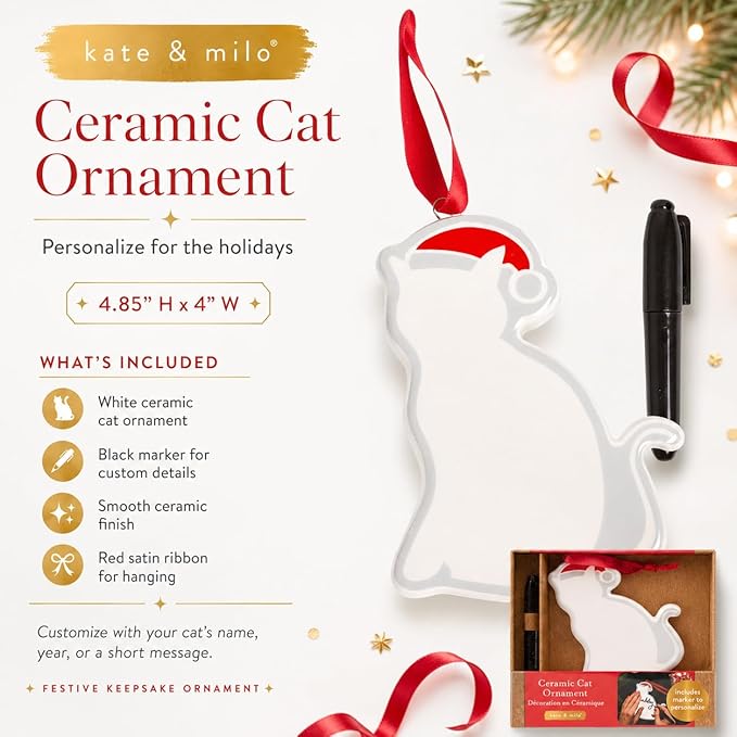 Kate & Milo Ceramic Cat Christmas Ornament – Personalized Pet Holiday Tree - Image 3