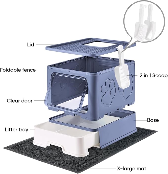 Medario Cat Litter Box with X-Large Litter Mat and Scoop, Large Covered Litter - Image 6