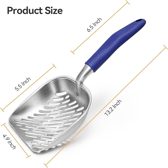 Cat Litter Scoop, Large Long Handle Kitty Metal Scooper, Heavy Duty Aluminum - Image 2