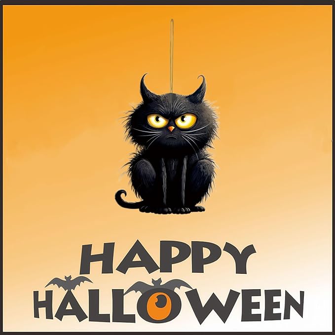 8 Pcs Halloween Tree Decoration Funny Cute Black Cat Designs Acrylic Pendant - Image 5