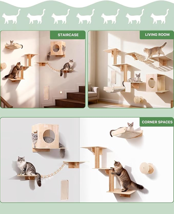 6 in 1 Cat Wall Shelves, Cat Wall Furniture - Image 2