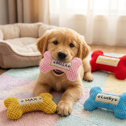 Personalized Dog Bone-Shaped Squeaky Toy – Custom Embroidered Name, Durable - Image 2