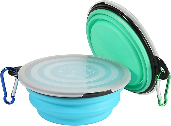 SLSON Collapsible Bowl with Cover Lids, 2 Pack Dog Travel Bowls Portable - Image 2