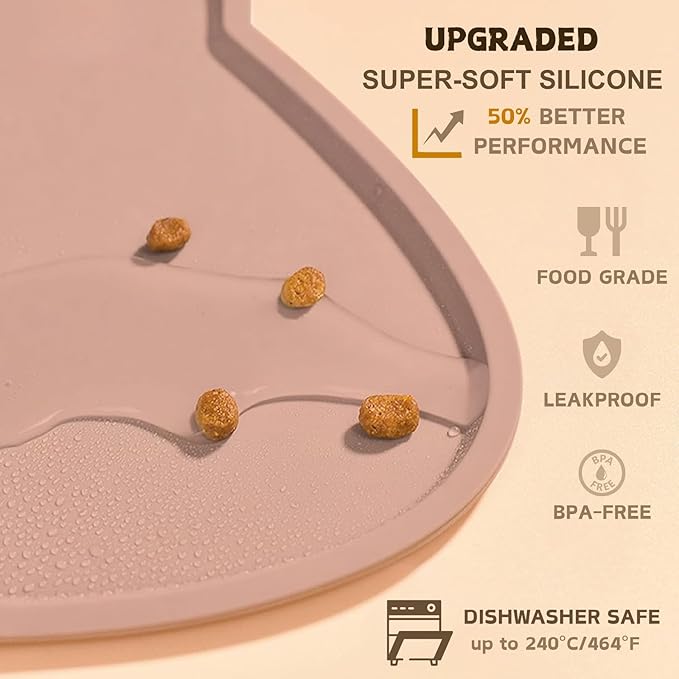 Cat Food Mat, Silicone Non Slip Dog Bowl Mat Waterproof Cat Feeding Mat Stop - Image 3
