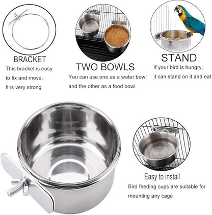 PINVNBY 2PCS Parrot Feeding Cups Birds Food Dish Stainless Steel Parrot Feeders - Image 6