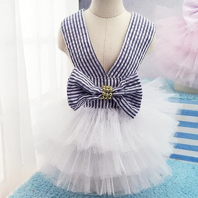 Dog Dresses, Fashion Pet Dog Clothes, Striped Mesh Puppy Dogs Princess Dresses - Image 8