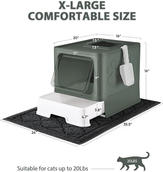 Medario Cat Litter Box with X-Large Litter Mat and Scoop, Large Covered Litter - Image 4
