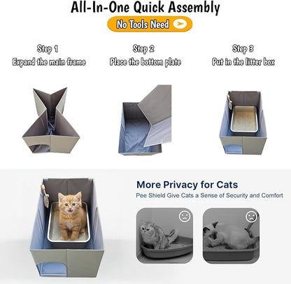 Dog Proof Cat Litter Box Enclosure, Open Top High Side, Less-Mess Extra Large - Image 7