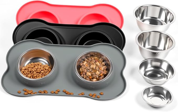 Conlun Dog Bowls with Silicone Feeding Mat, No Spill Food Water Dish Set by Conlun