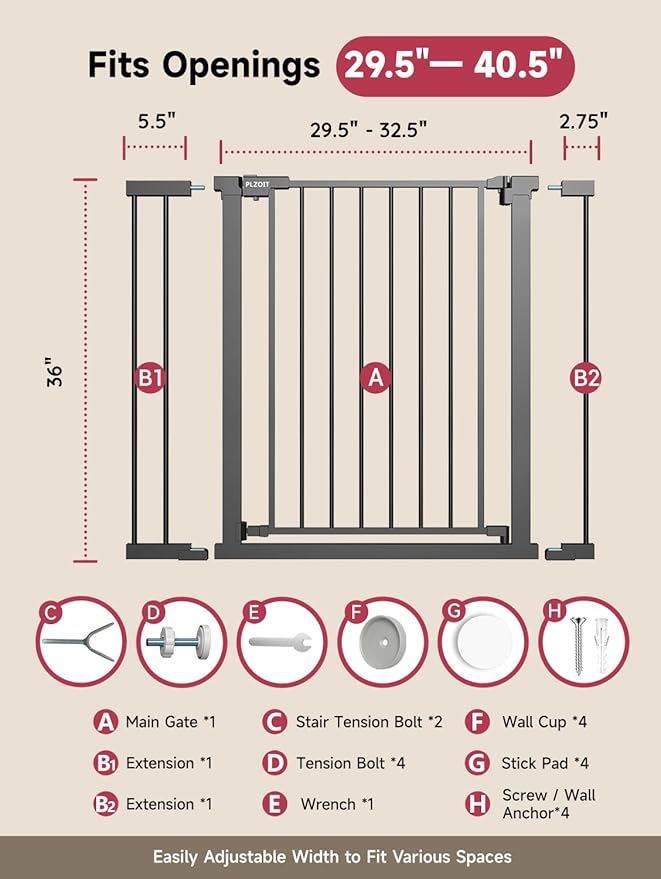 36" Extra Tall Baby Gate for Stairs, 29.5-40.5" Wide Dog Gate for Doorways - Image 7