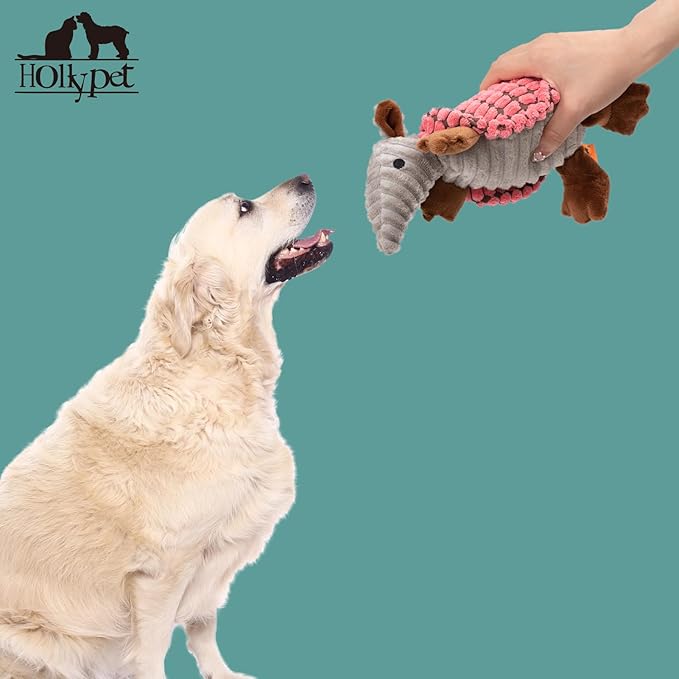 Hollypet Plush Dog Squeaky Toy Stuffed Armadillo Animal Pet Puppy Chew Toys - Image 5