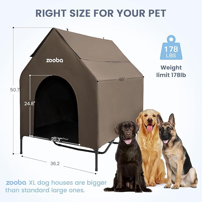 Zooba 48" XL Outdoor Dog House – Weatherproof Elevated Pet Shelter, Breathable - Image 5