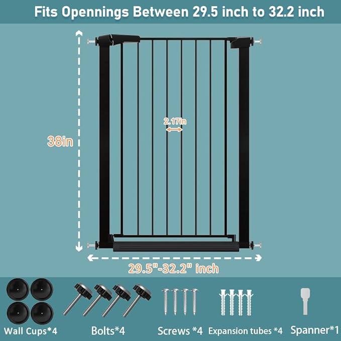 Fairy Baby 38" Extra Tall Baby Gate No Drill, 29.5"-32.2" Extra Wide Wide Dog - Image 2