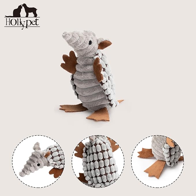 Hollypet Plush Dog Squeaky Toy Stuffed Armadillo Animal Pet Puppy Chew Toys - Image 3