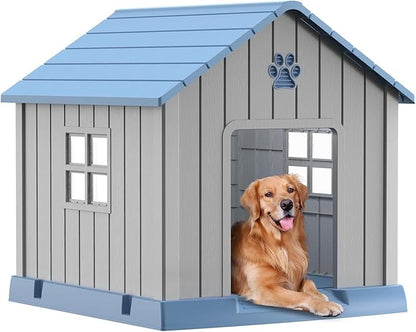 VIXZEN Dog House Outdoor, 38 Inches Weatherproof Resin Dog House Indoor Large by Vixzen
