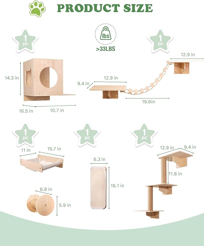 6 in 1 Cat Wall Shelves, Cat Wall Furniture - Image 7