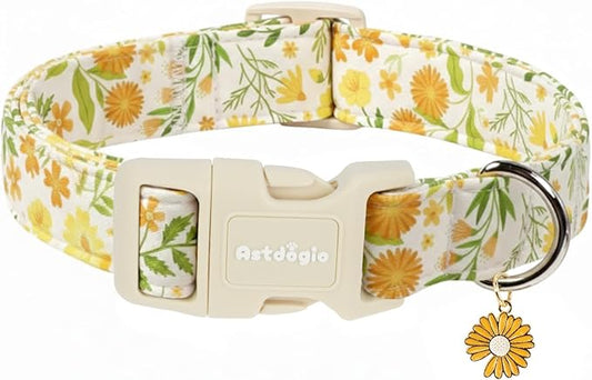 Spring Summer Dog Collar with Daisy Pattern, Adjustable Cotton Puppy Collars by Unknown