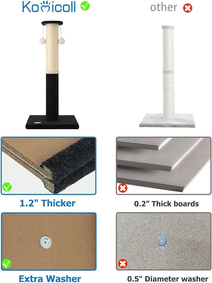 34-Inch Tall Cat Scratching Post, Komicoll Large Carpet Scratch Post, Sisal Cat - Image 4