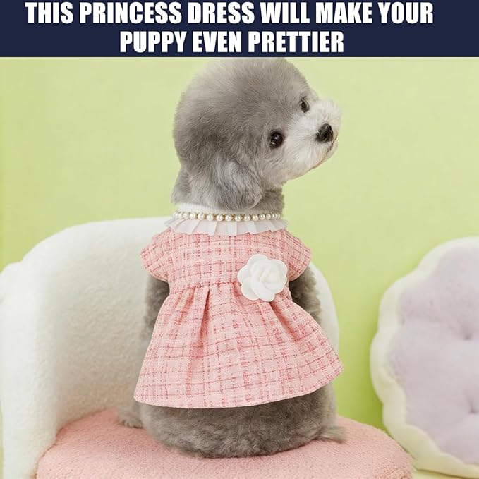 Dog Dress for Puppies, Plaid Tweed Princess Pet Dress - Image 3