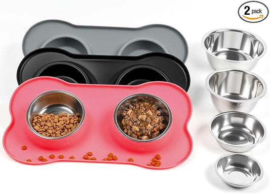 Conlun Dog Bowls with Silicone Feeding Mat, No Spill Food Water Dish Set by Conlun