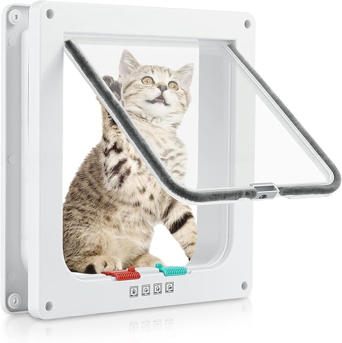 Cat Door for Interior Exterior Door, 4-Way Locking Flap for Cats & Dogs by Mkobon