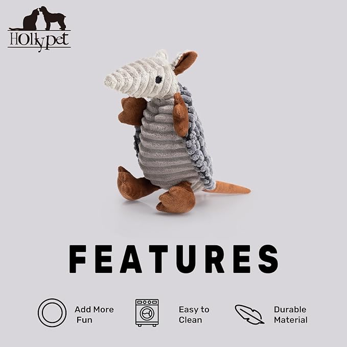 Hollypet Plush Dog Squeaky Toy Stuffed Armadillo Animal Pet Puppy Chew Toys - Image 6