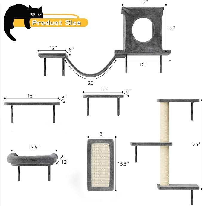 NUNU LAB Wall Mounted Cat Climber Set, Scratcher Board and Hammock, Shelves - Image 6