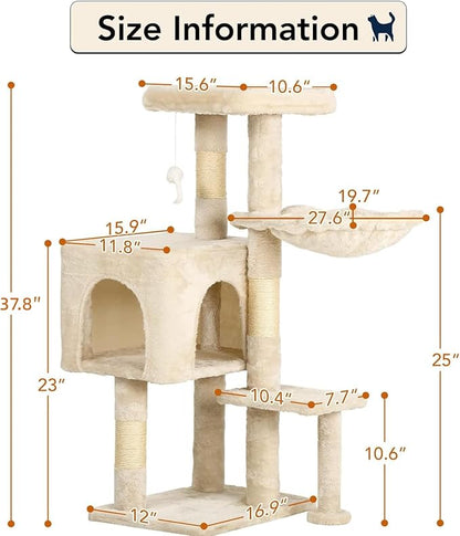 BestPet | 37" Cat Tree Tower | Beige | Sturdy Multi-Level Cat Tree - Image 6