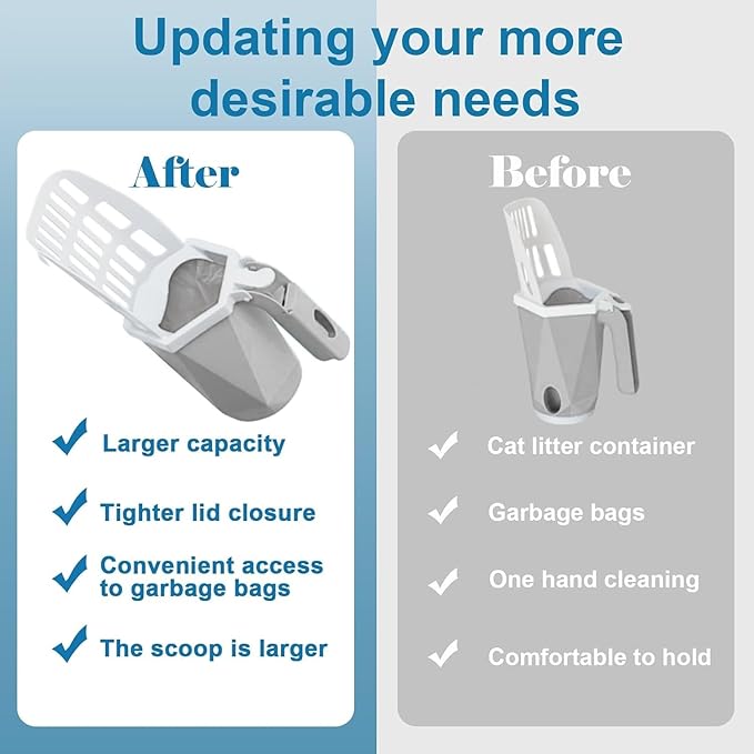 Cat Litter Scooper with Holder Kitty Litter Scoop with Waste Can and 150 Refill - Image 2