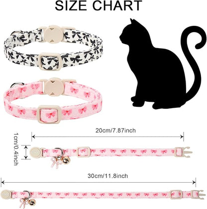 2 Pack Cotton Breakaway Cat Collar Pink and Black Heart Shaped Pendant Cute - Image 4