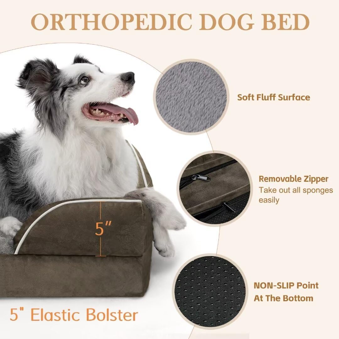 Comfort Expression Jumbo Breed Dog Bed, Large Dog Bed for Extra Large Dogs, Waterproof Orthopedic Dogs Beds, PV Washable Sofa Beds with Removable Cover & Non-Slip Bottom(Jumbo,Dark Green)