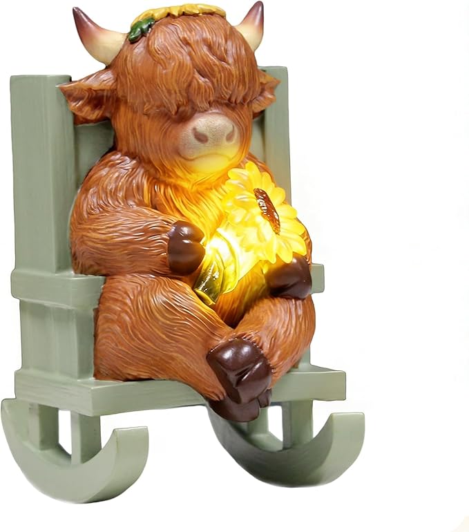 Sheaifun Solar Garden Statues Highland Cow Garden Decor Resin Highland Cow - Image 9