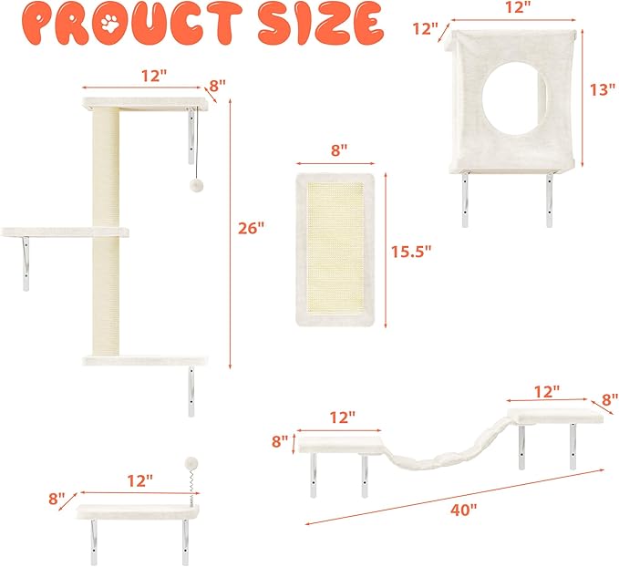 5 Pcs Cat Wall Shelves Set, Wall-Mounted Climber - Image 6