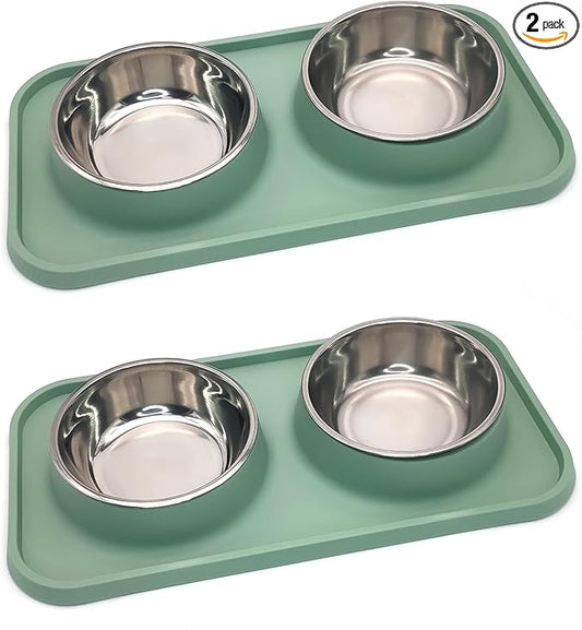 BNOSDM 2 Pcs Double Dog Food Bowls, Stainless Steel Small Dog Food and Water by BNOSDM