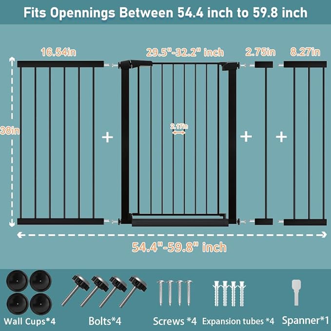 Fairy Baby 38" Extra Tall Pet Cat Gate, 54.4"-59.8" Extra Wide Long Dog Pet - Image 2