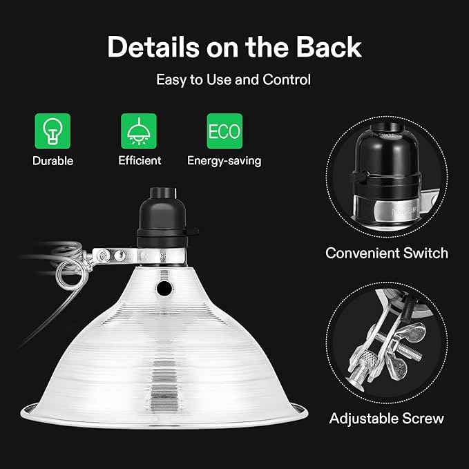 VIVOSUN Clamp Lamp Light with Detachable 8.5 Inch Aluminum Reflector up to 150 - Image 3